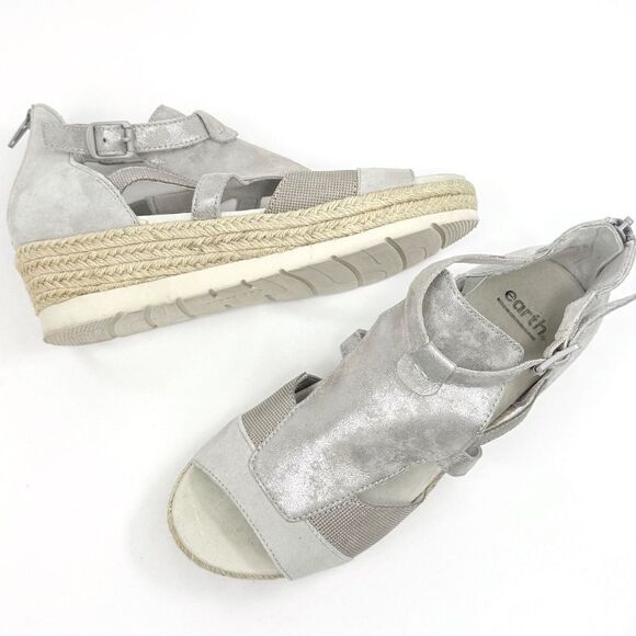 Earth MODENA JASMINE Grey Silver Sparkle Espadrille Wedge Gladiator Sandals - Picture 6 of 16